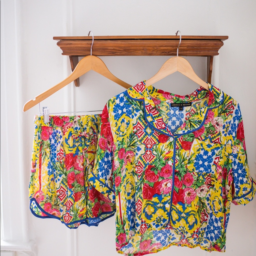 Womens yellow floral pajama set